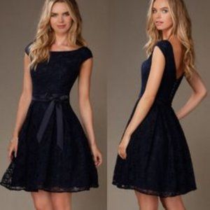 Morilee by Madeline Gardner Short Navy Lace Dress with V-Back & Zipper WORN ONCE